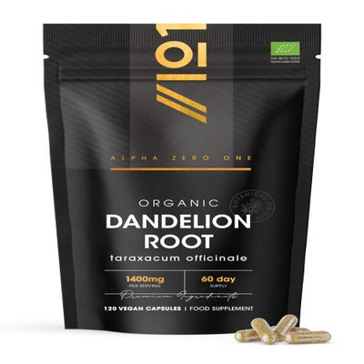 Organic Dandelion Root 1400mg 120 Vegan Capsules High Strength Taraxacum Officinale (2 Months Supply) Resealable and Recyclable Pouch by Alpha01
