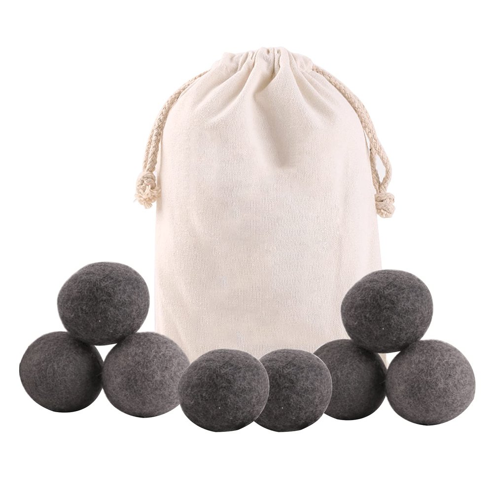 wool Dryer Balls, Reusable Tumble Dryer Balls 100% Organic New Zealand Wool Handmade, Natural Fabric Softener Alternative, Reduce Wrinkles, Shorten Drying Time, Hypoallergenic, Safe (Black, 8pcs)