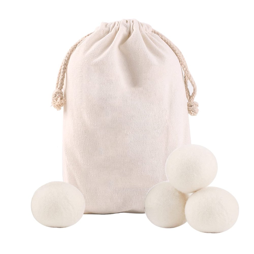 wool Dryer Balls, Reusable Tumble Dryer Balls 100% Organic New Zealand Wool Handmade, Natural Fabric Softener Alternative, Reduce Wrinkles, Shorten Drying Time, Hypoallergenic, Safe (White, 4pcs)