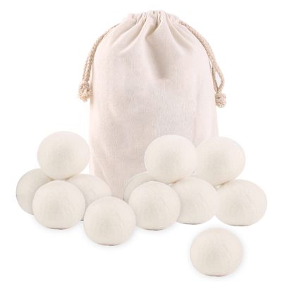 wool Dryer Balls, Reusable Tumble Dryer Balls 100% Organic New Zealand Wool Handmade, Natural Fabric Softener Alternative, Reduce Wrinkles, Shorten Drying Time, Hypoallergenic, Safe (White, 12pcs)