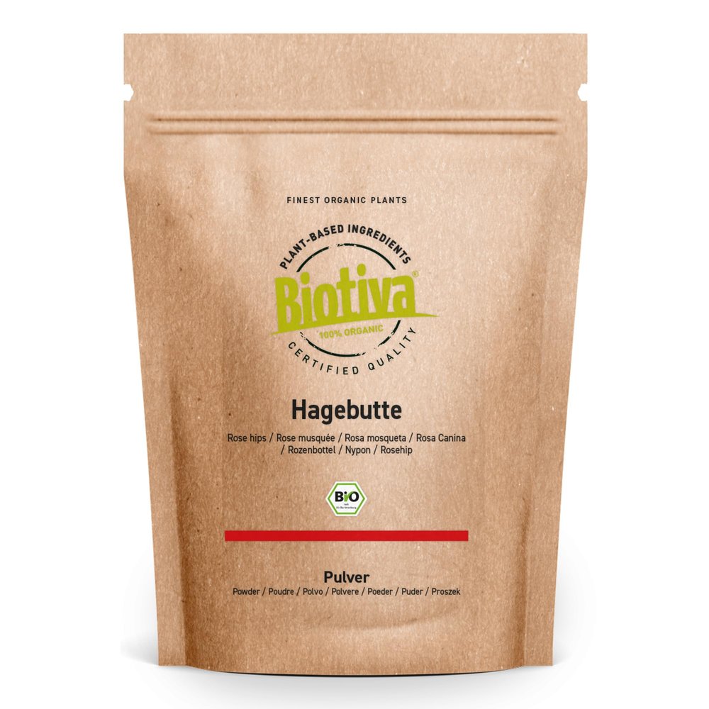 Biotiva Rose Hip Powder Organic 3 kg (3x1kg) - Rosa Canina - 100% Organic - Ground from Whole Rose HIPS - Economy Pack with Price Advantage - Packed and Controlled in Germany (DE-ECO-005)