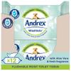 Andrex Washlets Toilet Wipes Flushable, Aloe Vera Frangrance, 12 Pack