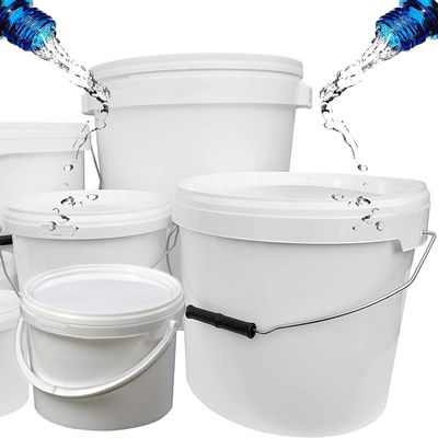 5 Litre, 10 Litre & 25 Litre White Plastic Bucket with LID and Metal Handle, Hard Wearing Bucket With Push & Tamper Evident Lids (3, 5 Litre)