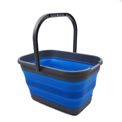 SAMMART 12L Collapsible Rectangular Handy Basket/Bucket (Dark Grey/Blue)