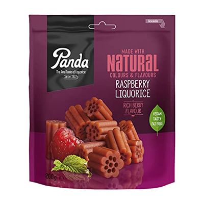 Panda Raspberry Liquorice Vegan Vegetarian Natural Liquorice Sweets 200g (Pack of 6)
