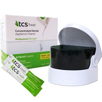 TCS & Sonic Cleaner ~ 24 Weekly Sachets Concentrated Cleaner for Flexible Dentures, Retainers and Dental Appliances (2 AA Batteries)