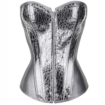 Corsets For Women Silver Corset Costume Top Synthetic Leather Bustier Sexy Women Boned Party Clubwear Overbust Corseletes-856_Half_Silver_L
