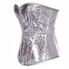Corsets For Women Silver Corset Costume Top Synthetic Leather Bustier Sexy Women Boned Party Clubwear Overbust Corseletes-856_Half_Silver_L view 2