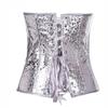 Corsets For Women Silver Corset Costume Top Synthetic Leather Bustier Sexy Women Boned Party Clubwear Overbust Corseletes-856_Half_Silver_L view 3