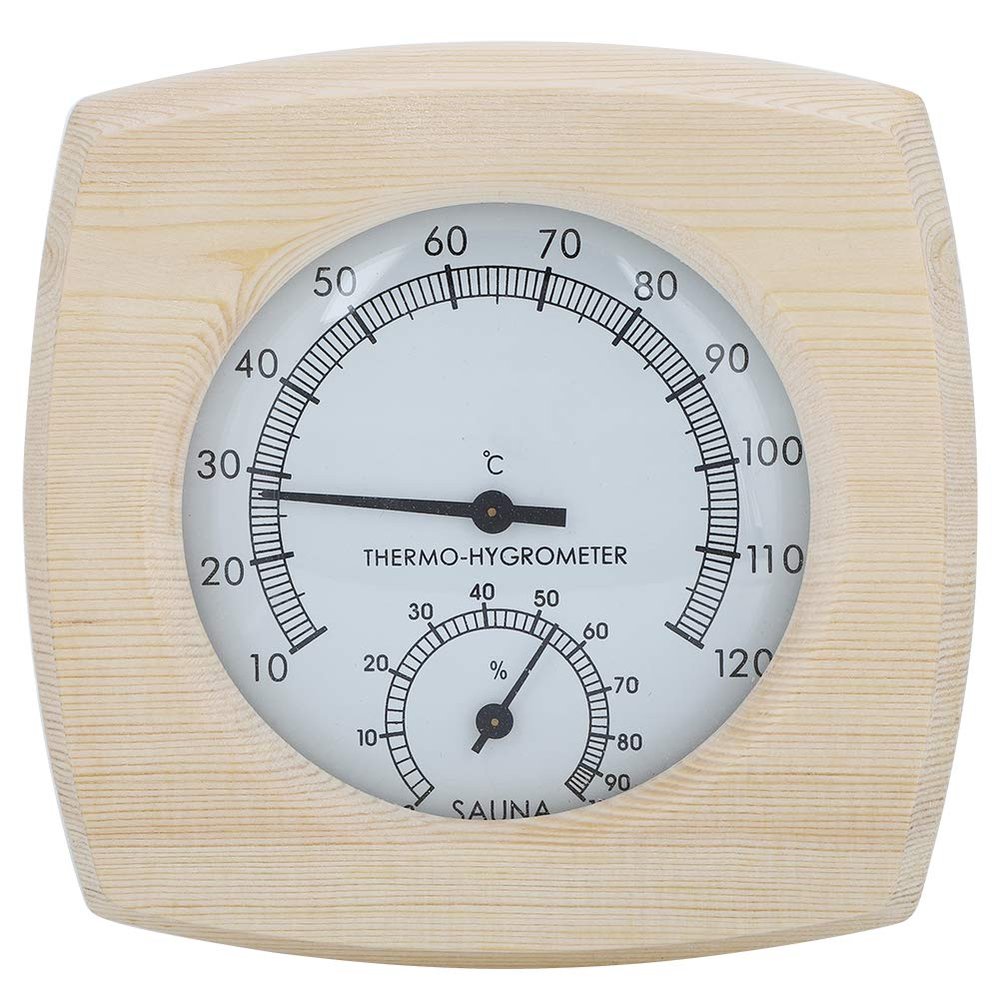 2-in-1 Sauna Hygrothermograph Double Dial Wooden Thermometer Hygrometer for Sauna Room