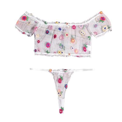 QQQQC Women's Lingerie Sets Woman Sexy Lingerie Transparent Lace Bra Thong Lingerie Sexy Clothes-White_L
