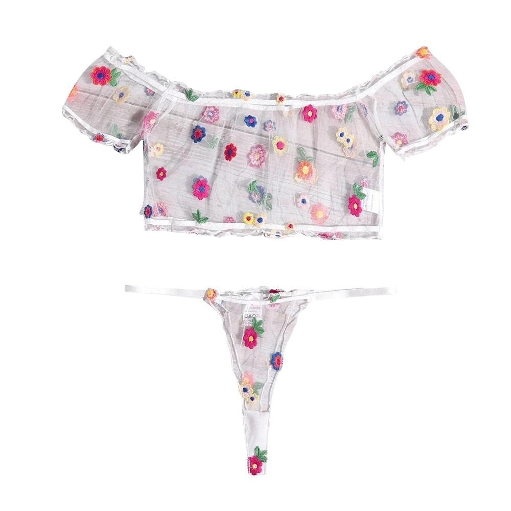 QQQQC Women's Lingerie Sets Woman Sexy Lingerie Transparent Lace Bra Thong Lingerie Sexy Clothes-White_L