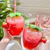 Washranp Water Bottle with Strawberry,Cartoon Milk Fruit Juice Cup Food Grade PP Wide Application Strawberry Straw Cup for Home Cold Drink B view 2