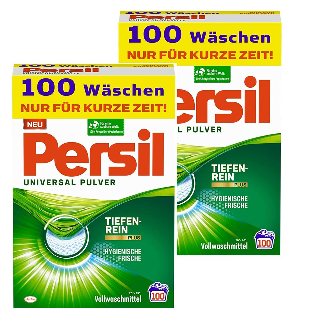 Persil Universal powder detergent 200 (2 x 100) washing loads, full detergent with deep purity plus technology combats the most stubborn stains for radiant purity