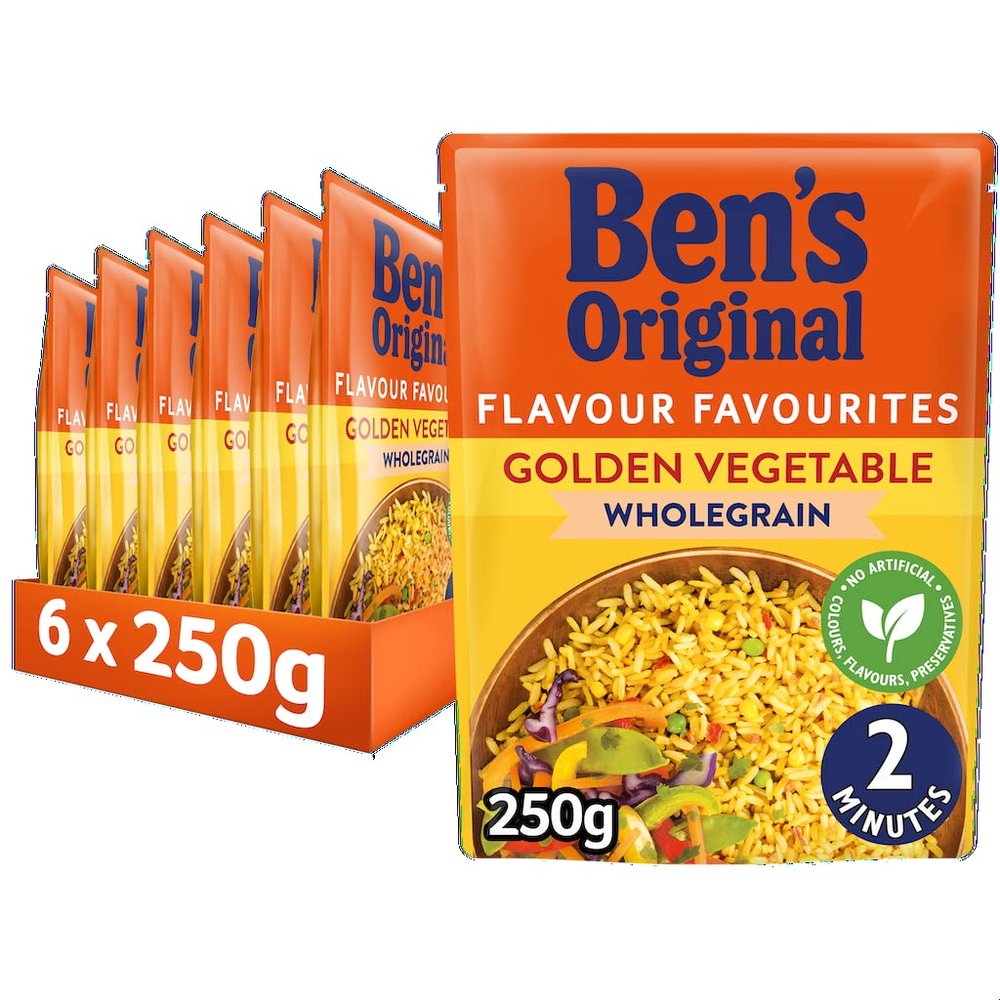 Ben's Original Wholegrain Golden Vegetable Microwave Brown Rice, Bulk Multipack 6 x 250 g pouches