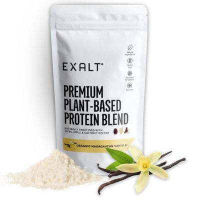 EXALT Nutrition - Vegan Protein Powder - Madagascan Vanilla - 100% Natural - Plant Based Pea & Brown Rice Protein - Dual Release Blend - Naturally Sweetened - Free from Soy, Gluten & Dairy - 500g