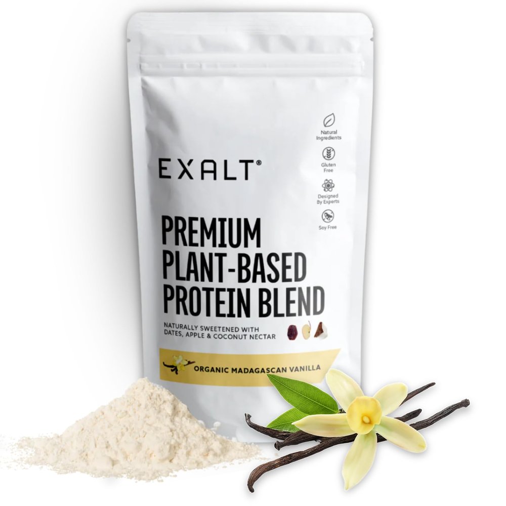 EXALT Nutrition - Vegan Protein Powder - Madagascan Vanilla - 100% Natural - Plant Based Pea & Brown Rice Protein - Dual Release Blend - Naturally Sweetened - Free from Soy, Gluten & Dairy - 500g