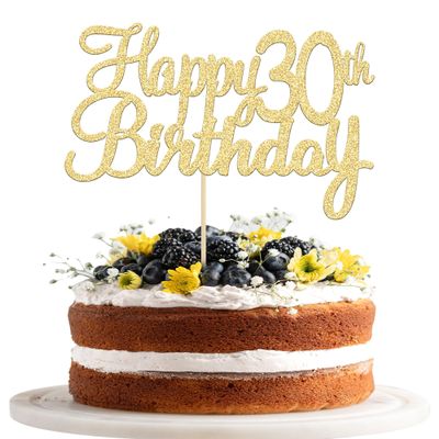 Gyufise 1 Pack Happy 30th Birthday Cake Topper Gold Glitter 30 Cupcake Topper Happy 30 Birthday Cake Decoration for 30th Cheers to 30 Birthday Party Decoration Supplies