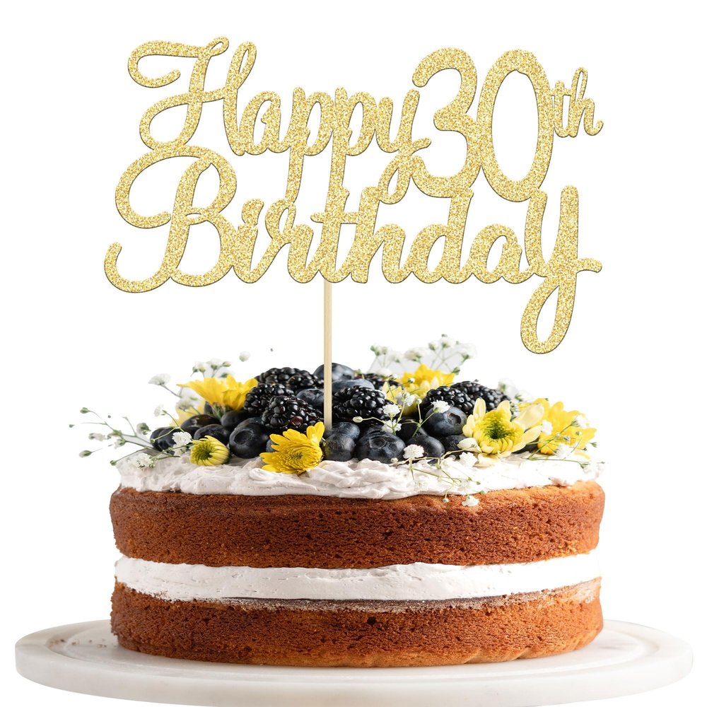 Gyufise 1 Pack Happy 30th Birthday Cake Topper Gold Glitter 30 Cupcake Topper Happy 30 Birthday Cake Decoration for 30th Cheers to 30 Birthday Party Decoration Supplies