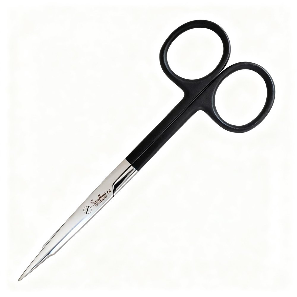 SANDBROS Facial Hair Straight Scissors - Eyebrow Trimmer - Grooming Scissors for Eyebrow Shaping, Ear, Nose, Nostril Hair and Mustache Trimming for Men and Women - Stainless Steel - 4.5 Inch