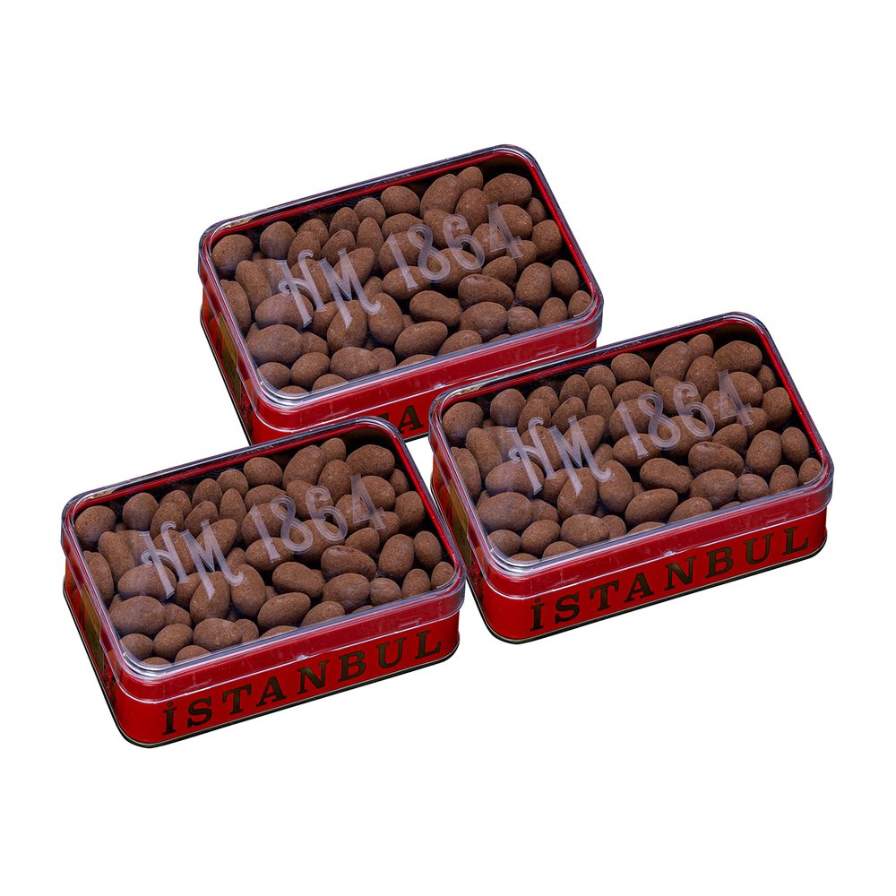 Hafiz Mustafa 1864 Istanbul, Cinnamon and Milk Chocolate Coated Almond Dragee in Tin (3 x 0.5 kg), Gift Box, Snacks for Coffee & Tea Lovers