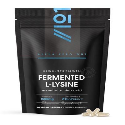 Fermented L-Lysine 1500mg with BioPerine with 150mg Vitamin C 60 Vegan Capsules Resealable and Recyclable Pouch by Alpha01