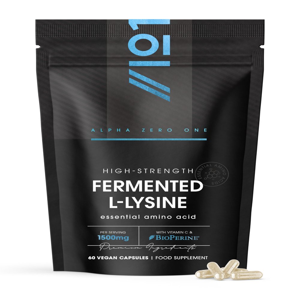 Fermented L-Lysine 1500mg with BioPerine with 150mg Vitamin C 60 Vegan Capsules Resealable and Recyclable Pouch by Alpha01