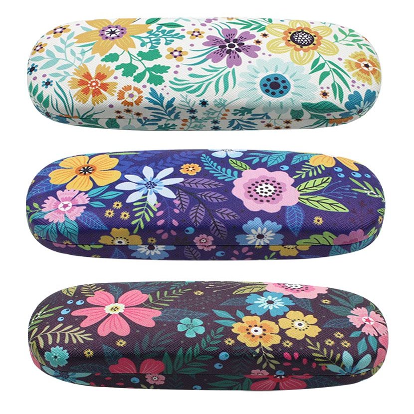 [4 PACK / 3 PACK], JAVOedge Printed Pattern Durable Hard Clamshell Eyeglass Case with Bonus Microfiber Cloth, Florals - Style C, 3 pack