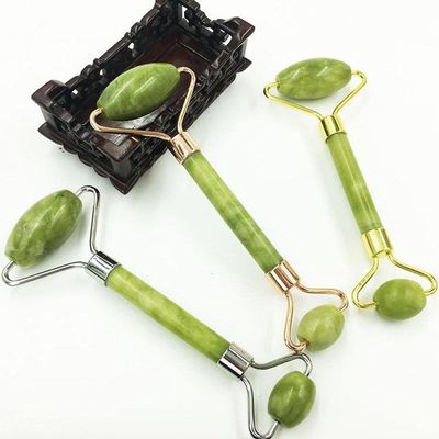 1 pc Jade Natural rolo de emagrecimento rosto massageador Facial Magro rolos massagem beleza levantamento cabea dupla cuidados sade ferramenta relaxar-Silver