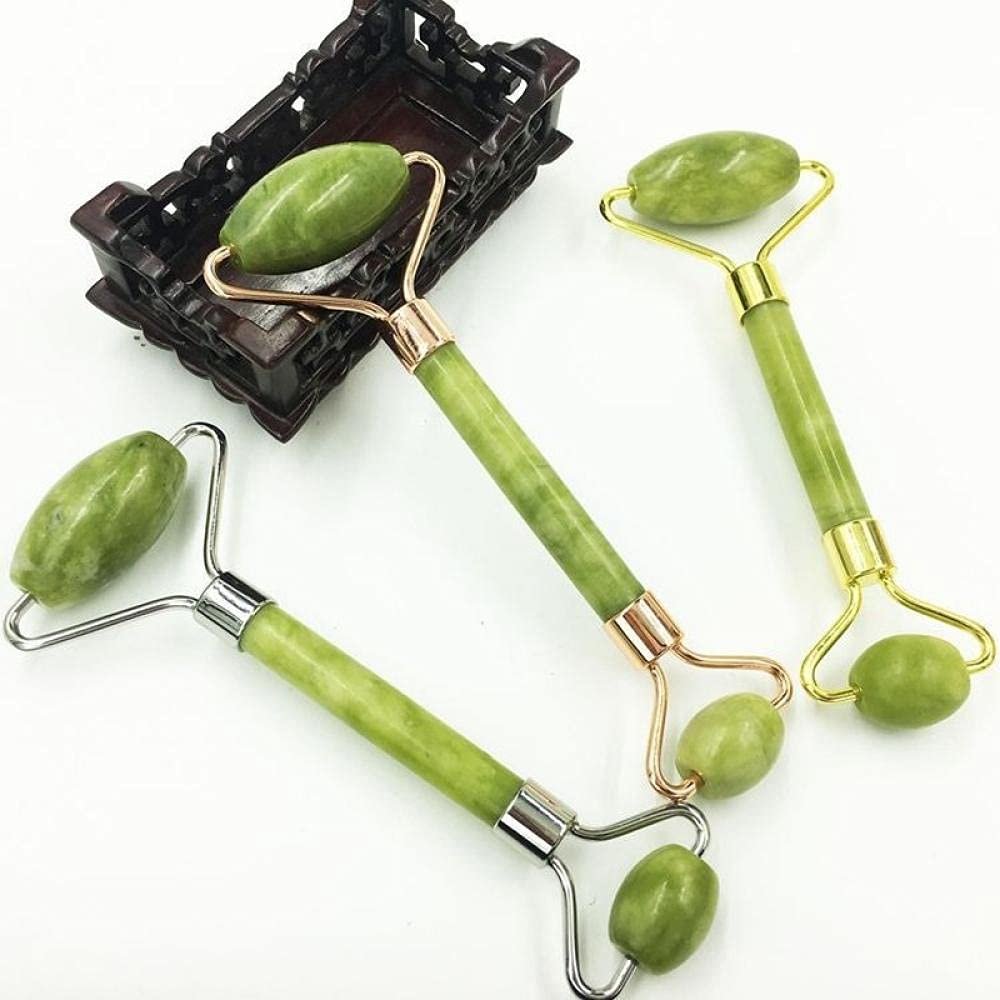1 pc Jade Natural rolo de emagrecimento rosto massageador Facial Magro rolos massagem beleza levantamento cabea dupla cuidados sade ferramenta relaxar-Silver