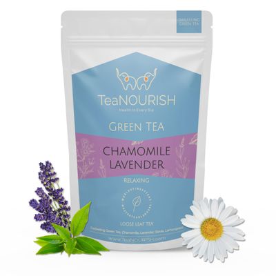 TeaNOURISH Chamomile Lavender Green Tee | Loose Leaf Tee | Calming & Relaxing Chamomile Sleep Tea | Bedtime Tea | 100% NATURAL | Brew Hot or Iced Tee - 3.53oz/100g