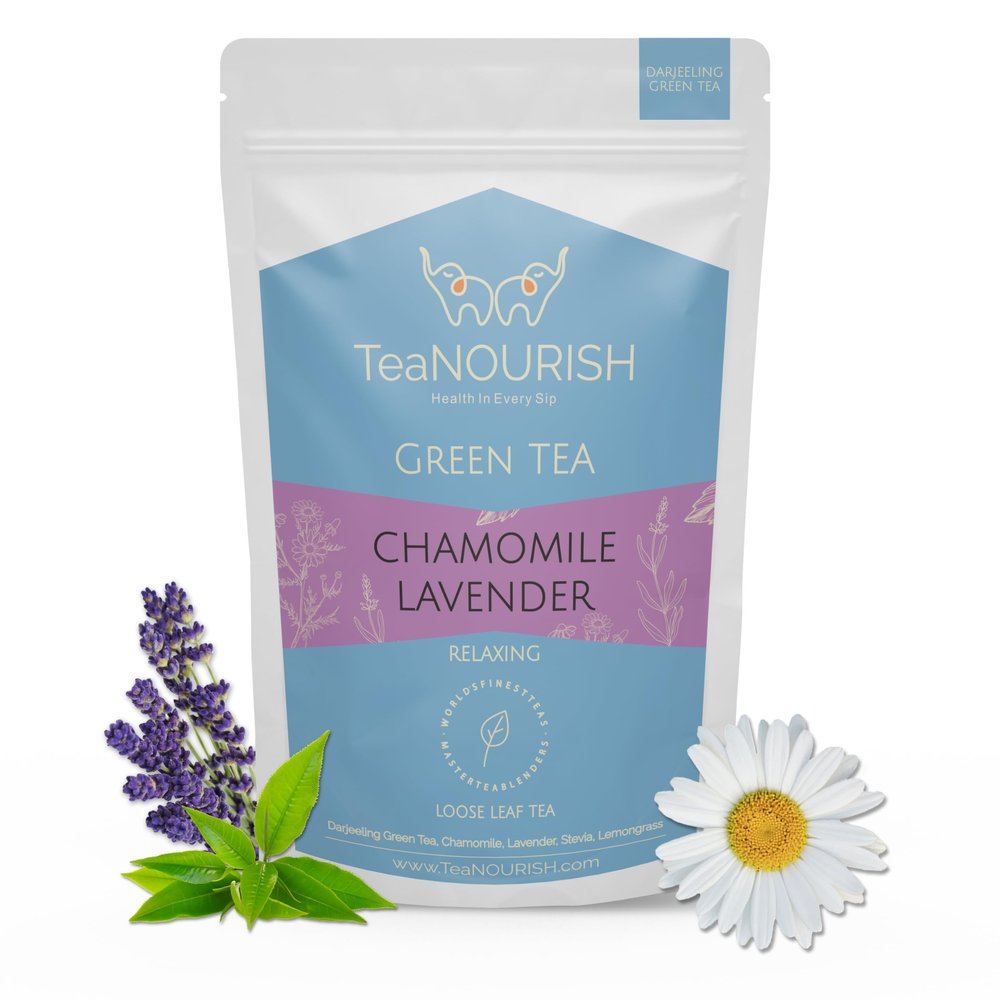 TeaNOURISH Chamomile Lavender Green Tee | Loose Leaf Tee | Calming & Relaxing Chamomile Sleep Tea | Bedtime Tea | 100% NATURAL | Brew Hot or Iced Tee - 3.53oz/100g
