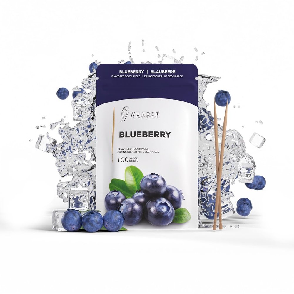 Wunder Flavoured Toothpicks - Blueberry - Refillpack - Plastic-Free Gum Alternative - Stop Nail Biting - Fresh Breath - Teeth Cleaning to Go - Sugar-Free, Vegan