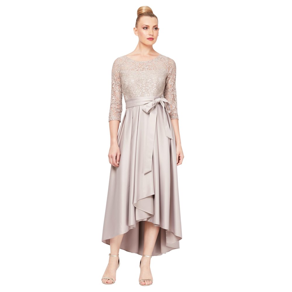 Alex Evenings Women's Satin Ballgown Dress with Pockets (Petite and Regular Sizes) Special Occasion, Buff, 18