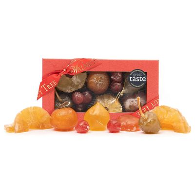 Walnut Tree Medium Glaced Fruits Luxury Gift Box with Candied Apricot, Apples, Pears, Cherries, Pineapple Handpacked in the UK Vegan, Vegetarian, Halal, Gluten Free Diets 190g Pack