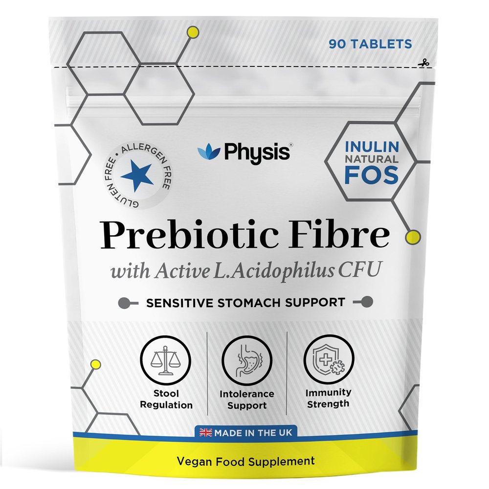 Physis Prebiotics with Probiotics | Gut Health & Digestion | Diarrhoea & Constipation Relief | 90 Vegan Capsules | 3 Month Supply | FOS Fibre Supplement | Lactobacillus Acidophilus