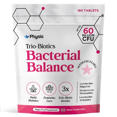 Physis 60 Billion CFU Intimate Care for Women | Feminine Comfort | Bio-Flora Balance | Live Cultures Daily Gut Support | Original Trio-Biotics 3 Peer Reviewed Strains | 180 Vegan Tablets
