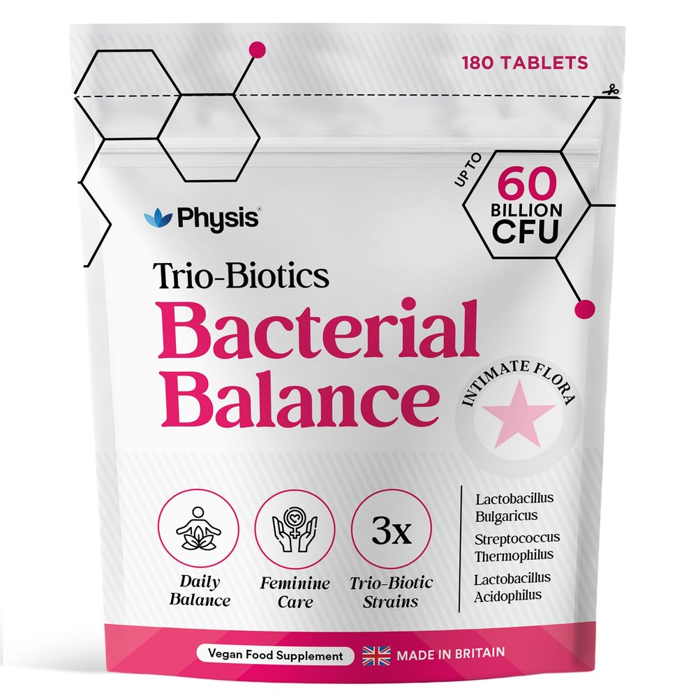 Physis 60 Billion CFU Intimate Care for Women | Feminine Comfort | Bio-Flora Balance | Live Cultures Daily Gut Support | Original Trio-Biotics 3 Peer Reviewed Strains | 180 Vegan Tablets