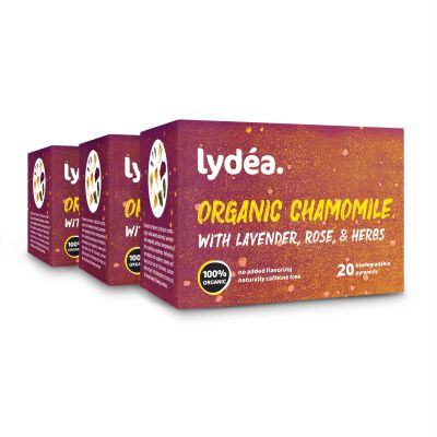 Lydea Organic Herbal Tea, Chamomile with Lavender, Rose, & Herbs, 60 Pyramids, 3 Pack [3 x 20 Pyramids]