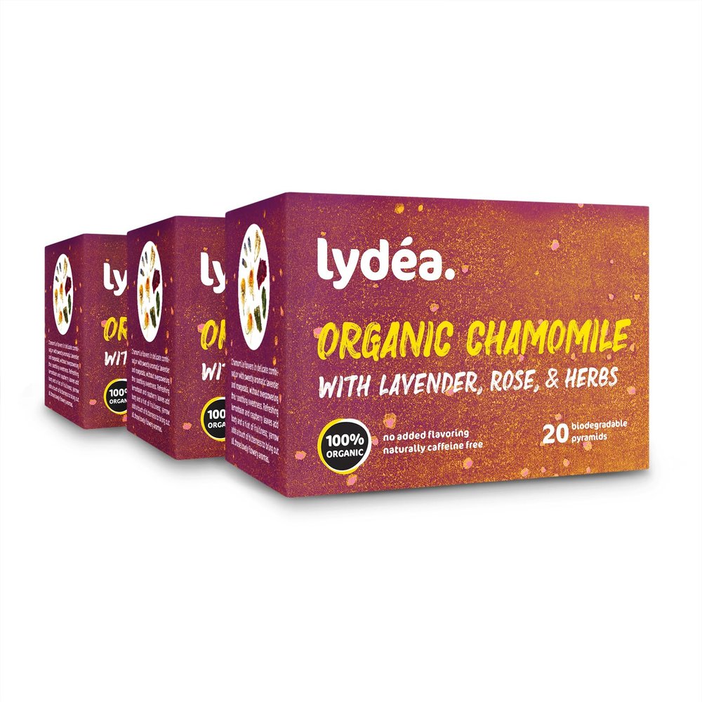 Lydea Organic Herbal Tea, Chamomile with Lavender, Rose, & Herbs, 60 Pyramids, 3 Pack [3 x 20 Pyramids]
