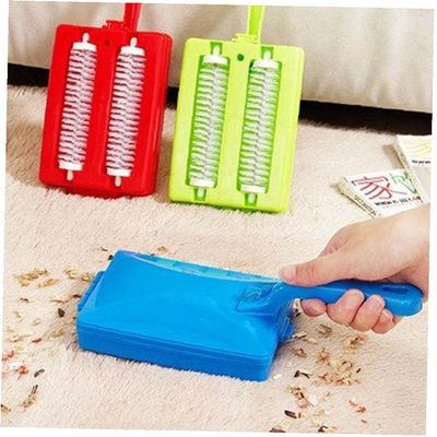 1pc Double Brush Handheld Carpet Table Brush Plastic Sweeper Crumb Dirt Cleaner Roller Tool Home Cleaning Brushes Accessaries Random Color