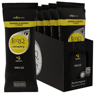 Torq Recovery Drink - Banana/Mango - Rapid Recovery Drink Powder -Whey Protein Isolate / Glutamine / Ribose - Post Workout Protein Powder, 11.5 g of Protein, Single Serve - Box of 10