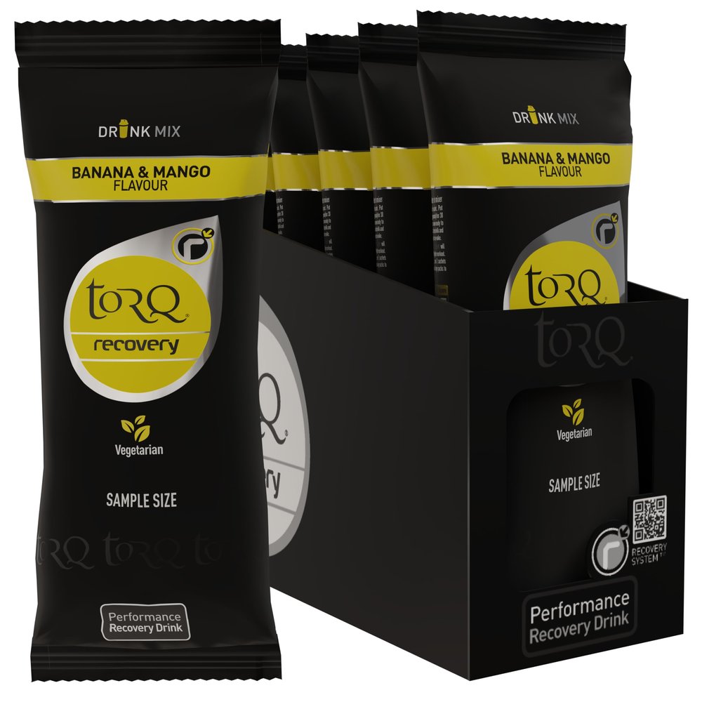 Torq Recovery Drink - Banana/Mango - Rapid Recovery Drink Powder -Whey Protein Isolate / Glutamine / Ribose - Post Workout Protein Powder, 11.5 g of Protein, Single Serve - Box of 10
