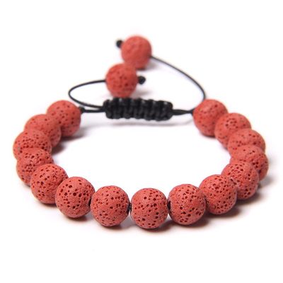 10 mm MatteNatural Gray Strip Agat Stone Bead Bracelets Women Handmade Adjustable Braid Bracelet Woven Men Fashion Bangle-Lava Rock