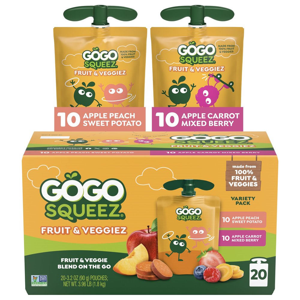 GoGo squeeZ Fruit & veggieZ Applesauce and Puree Variety Pack, Pedal Peach