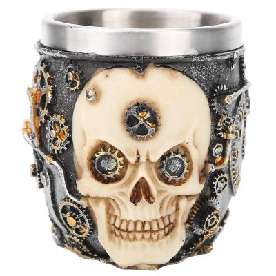 Agatige Skull Shave Bowl, Stainless Steel Unbreakable Handmade Lather Mug Shave Soap Cup Mug for Shave Cream & Soap