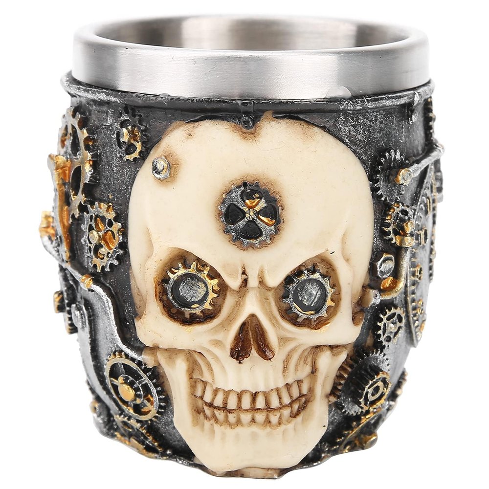 Agatige Skull Shave Bowl, Stainless Steel Unbreakable Handmade Lather Mug Shave Soap Cup Mug for Shave Cream & Soap