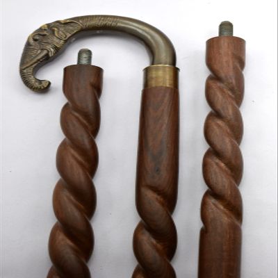 36'' Canes and Walking Sticks in Natural Wood with Elephant Trunk Shaped Brass Handle - Wooden Decorative Walking Cane Fashion Statement Gifts for Men/Women/Seniors/Grand Parents