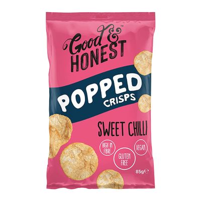 Good & Honest Popped Crisps, Sweet Chilli Pack of 8 x 85g, Gluten Free Pub Snacks, Vegan High Fibre Snacks