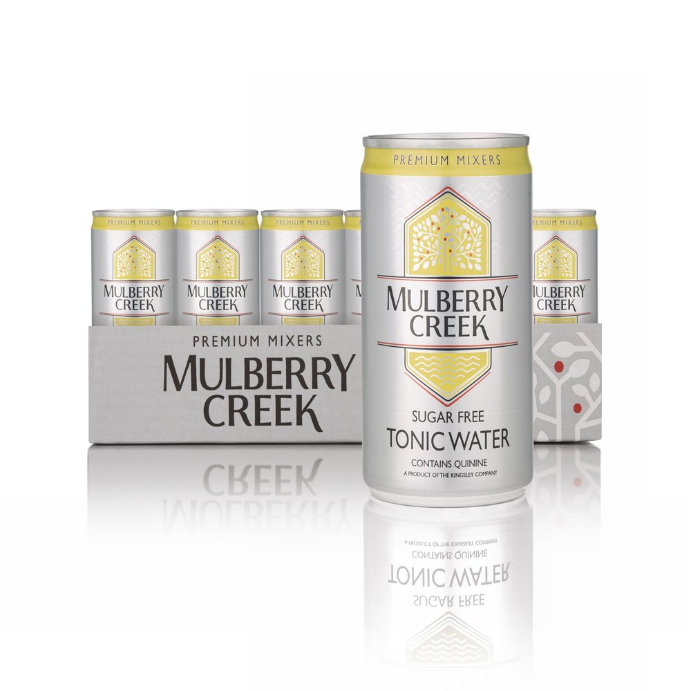 Mulberry Creek Sugar Free Tonic Water, Contains Quinine, Premium Quality, Great for Cocktails & Paired with Gin or Vodka, Low Calories & Sodium, Fully Recyclable 24 x 150ml Cans